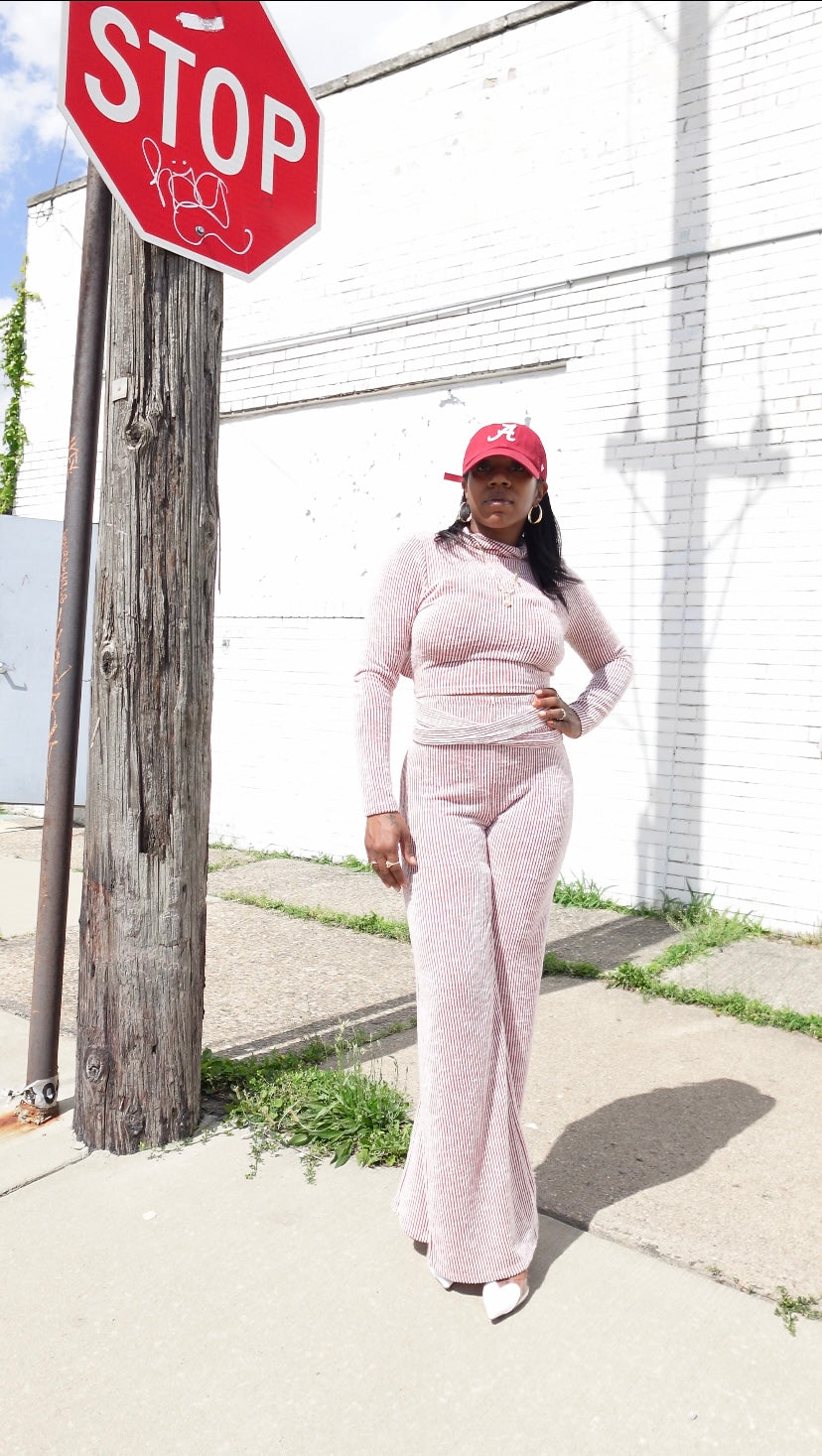 Sexy Open Back Tie Top/High Rise Wide Leg Pants Set