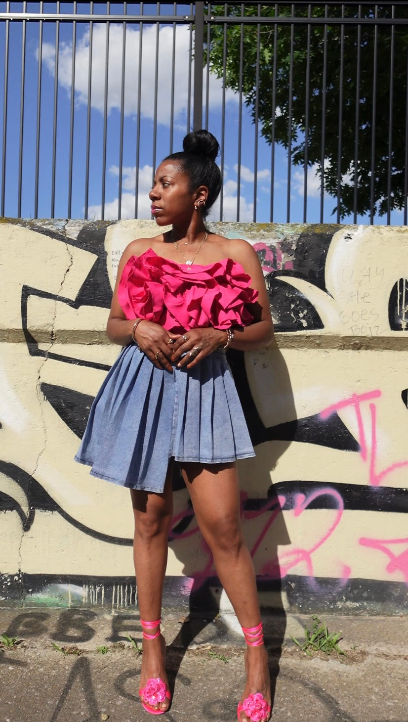 Sexy Slim Fit Denim Pleated Skirt