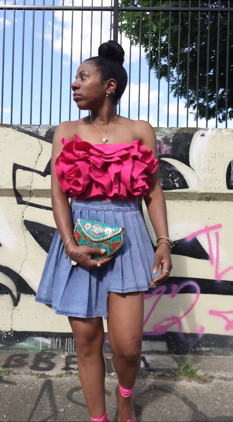 Sexy Slim Fit Denim Pleated Skirt