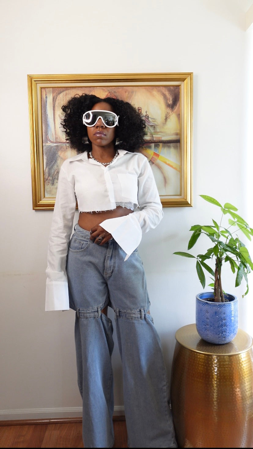 Lapel Pocket Solid Midriff-Baring Shirt