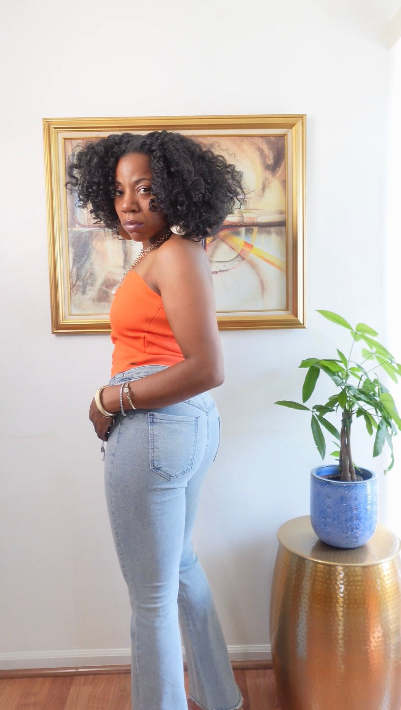 String Cross Hollow Out Denim Flared Pants