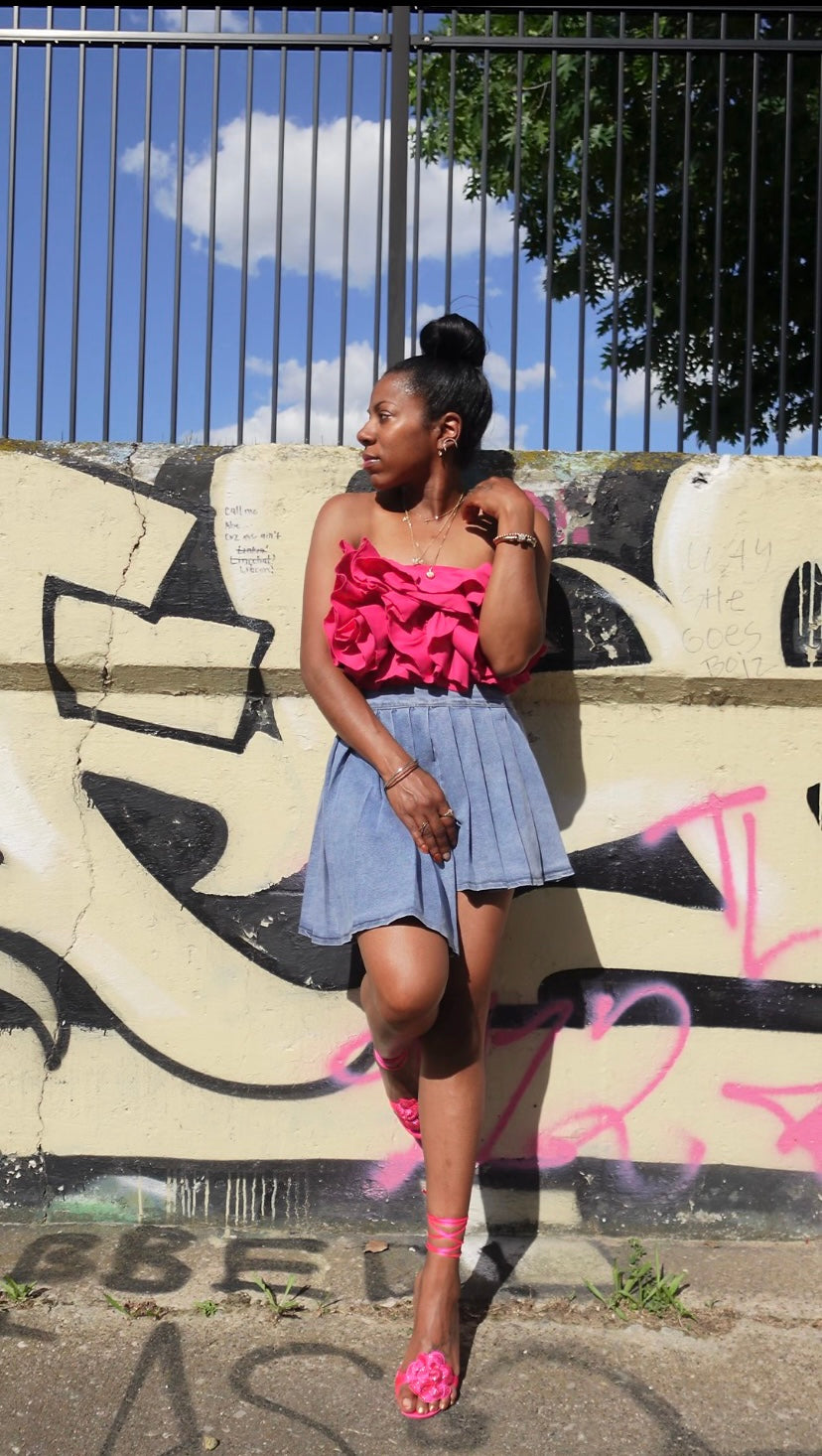 Sexy Slim Fit Denim Pleated Skirt