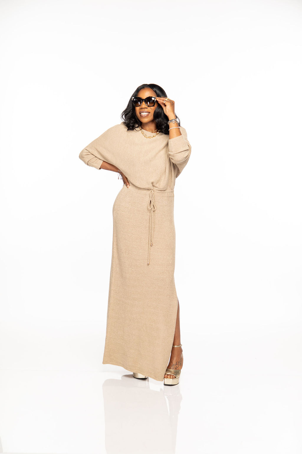 One Off Shoulder Maxi Rib Dress
