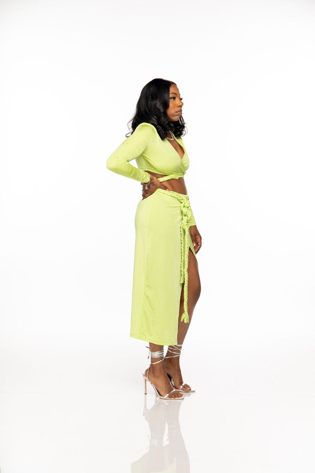 Long Sleeve Crop Top and Midi Skirt Set